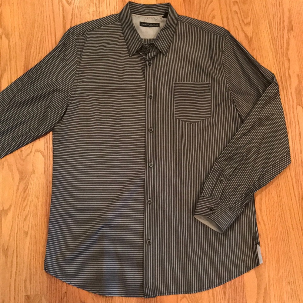 DKNY jeans dark grey striped buttondown sz large